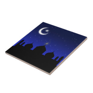Mosque Silhouette at Night - Tile