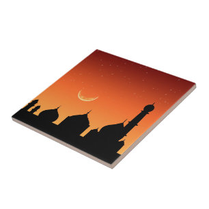 Mosque Silhouette Evening Sky - Ceramic Tile