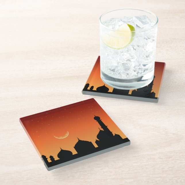 Mosque Silhouette Evening Sky - Glass Coaster (Angled)