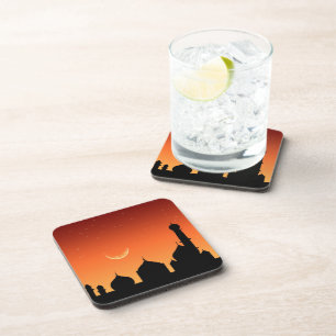 Mosque Silhouette Evening Sky - Plastic Coaster