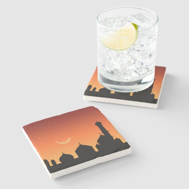 Mosque Silhouette Evening Sky - Stone Coaster (Side)