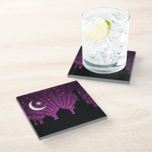 Mosque Silhouette Purple Night - Glass Coaster