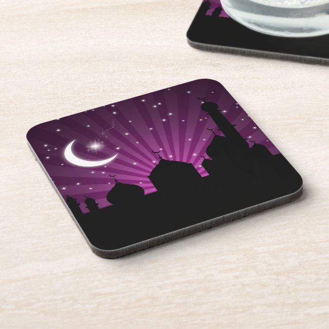 Mosque Silhouette Purple Night - Plastic Coaster (Left Side)