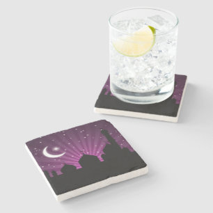 Mosque Silhouette Purple Night - Stone Coaster