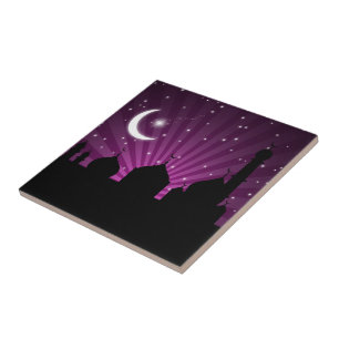 Mosque Silhouette Purple Night Tile