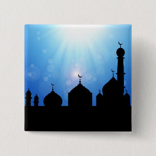Mosque Silhouette with Sunrays - Button