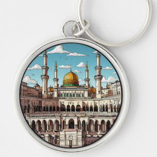 Mosque with Domes and Minarets in Daylight Keychain