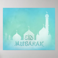 Mosquée Aquarelle bleue de l'Aïd Moubarak - Poster