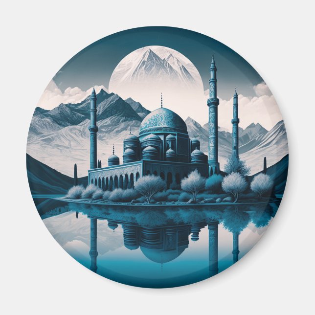 Mosquée d'hiver Masjid Lac Thème Frigo Magnet (Devant)