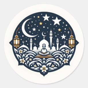 Mosquée et homme en prière Sticker rond classique