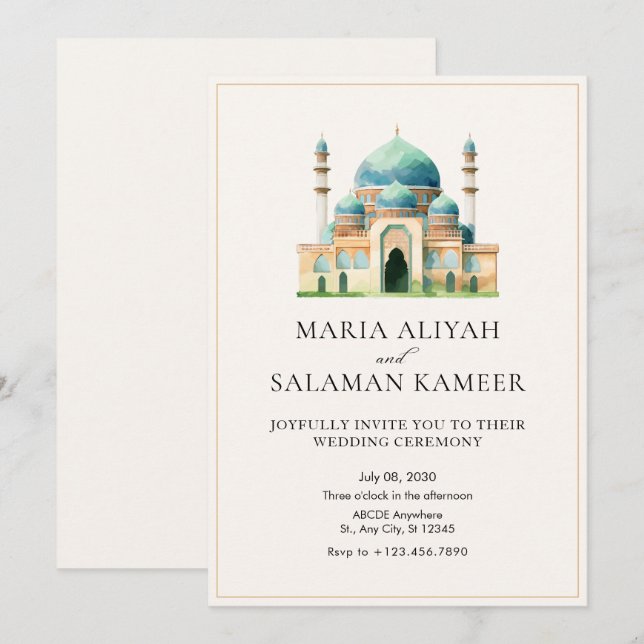 Mosquée moderne minimaliste faire-part de mariage (Devant / Derrière)