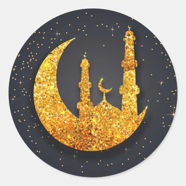 Mosquée scintillante et auto-collant de lune (Devant)