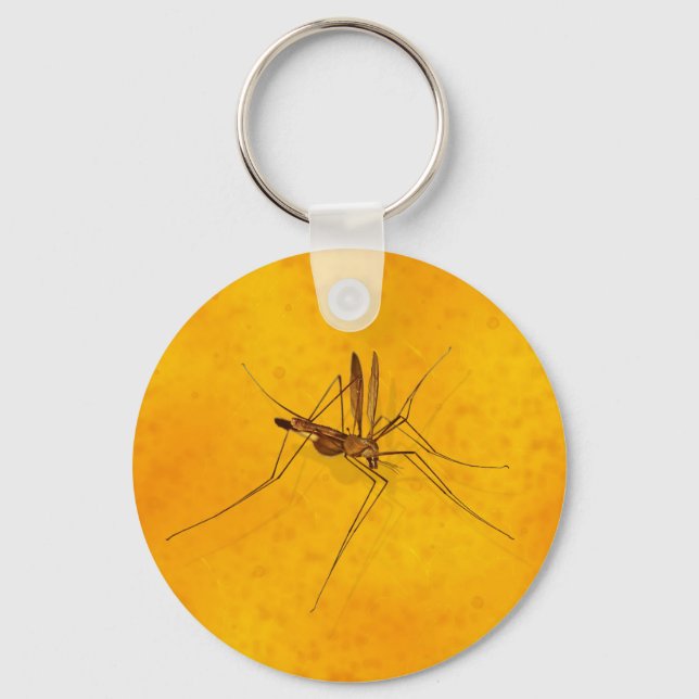 Mosquito in Amber Sap Fossil Replica Prehistoric Keychain (Front)