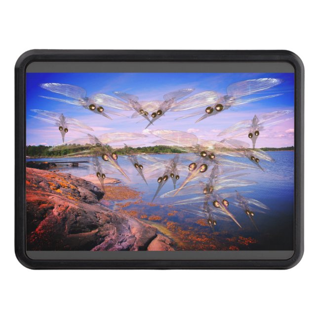 Mosquito swarm, scandinavia fjord, trailer hitch cover (Front)