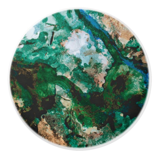 Moss Agate Green Crystal Geode Abstract Ceramic Knob (Front)