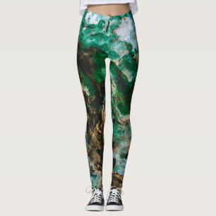 Moss Agate Green Crystal Geode Abstract Leggings