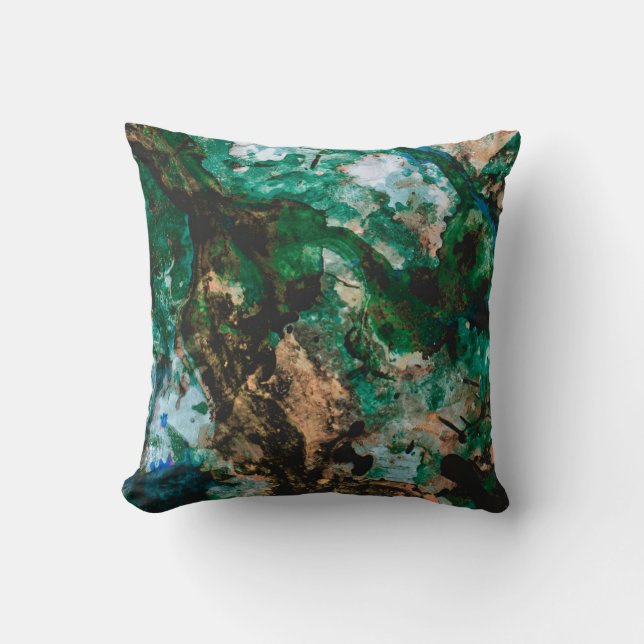 Moss Agate Green Crystal Geode Abstract Throw Pillow (Front)