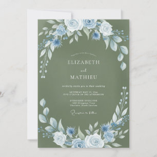 Moss Azure Wreath Wedding Invitation