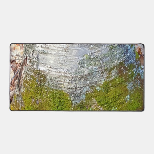 Moss Birch Tree Bark Rustic Country Nature Photo Desk Mat (Front)