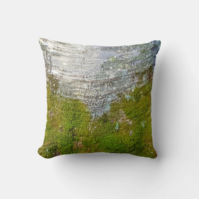 Moss Birch Tree Bark Rustic Country Nature Photo Throw Pillow (Front)