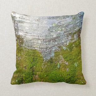 Moss Birch Tree Bark Rustic Country Nature Photo Throw Pillow