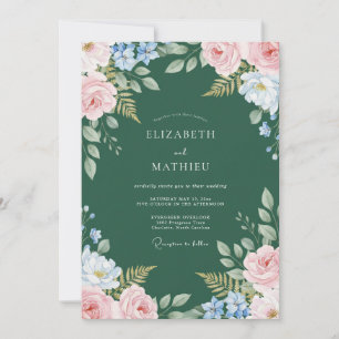 Moss Blush Painted Vine Wedding Invitation