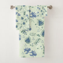 Moss botanique Imprimer en bleu et vert clair Bain