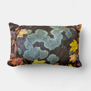 Moss Covered Stone in Autumn Leaves Throw Pillow