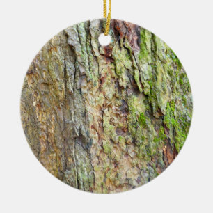 Moss-Covered Tree Bark Ceramic Ornament