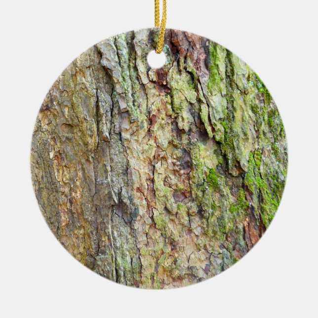 Moss-Covered Tree Bark Ceramic Ornament (Front)
