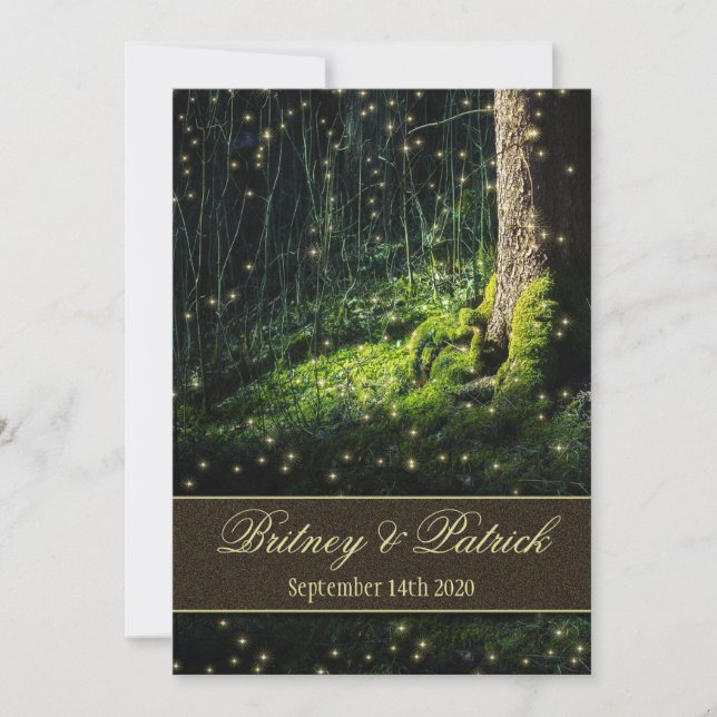 Moss Enchanted Forest Firefly Wedding Invitations (Front)
