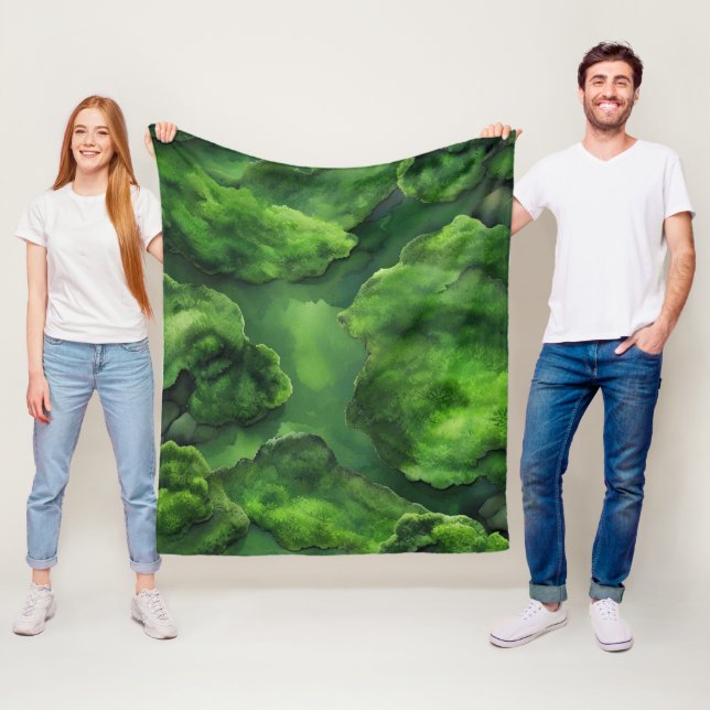 "Moss Garden" Realistic & Abstract Green  Fleece Blanket (In Situ)
