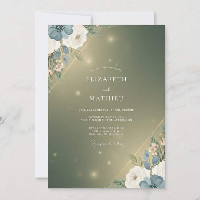 Moss Gold Bloom Wedding Invitation (Front)