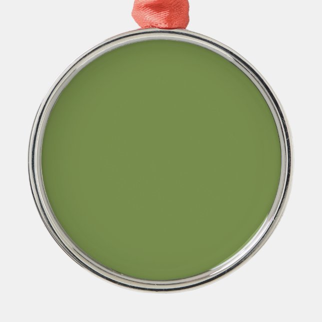 Moss Green Accent Background Colour Customize this Metal Ornament (Front)