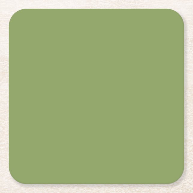 Moss Green Accent Background Colour Customize this Square Paper Coaster (Front)
