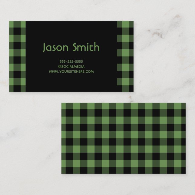 Moss Green and Black Buffalo Plaid Business Card (Front/Back)