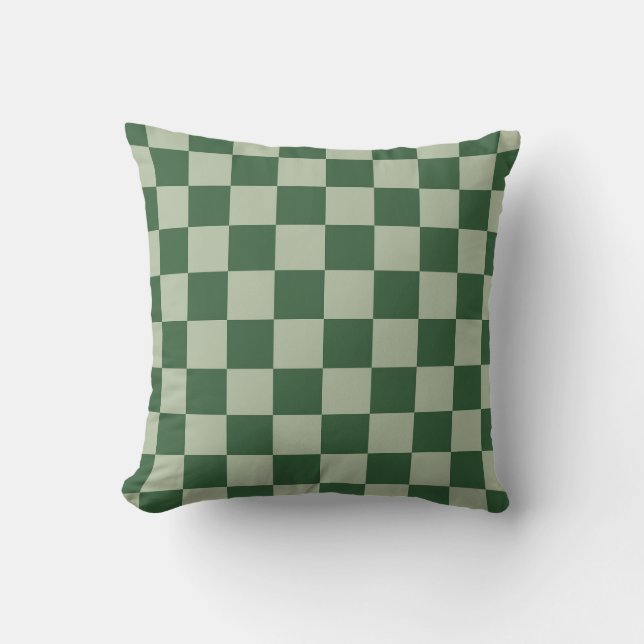 Moss Green and Light Sage Chequerboard Throw Pillow (Front)