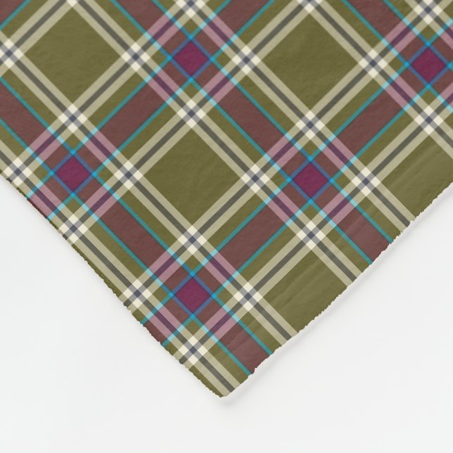 Moss Green and Purple Plaid Pattern Fleece Blanket (Corner)