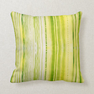 Moss-Green and yellow lines watercolor pattern Throw Pillow