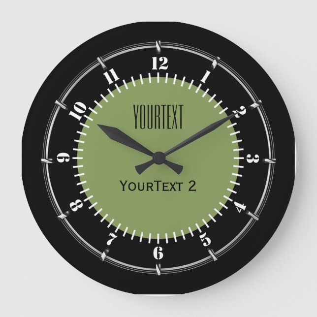 Moss Green Background Solid Colour Personalize Large Clock (Front)