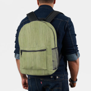 Moss Green Bamboo Wood Grain Look Printed Backpack
