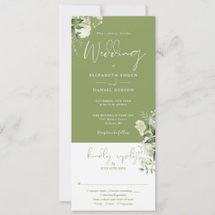 Moss Green Botanical Greenery All In One Wedding Invitation
