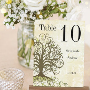 Moss Green & Brown Tree Swirl Table Number Postcard
