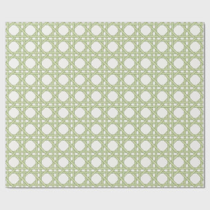 Moss Green Cane Weave, Warm White Wrapping Paper