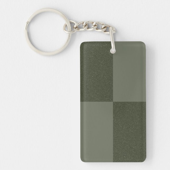 Moss Green Check Pattern Keychain – Customizable (Front)