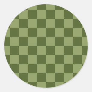 Moss Green Checkerboard Classic Round Sticker