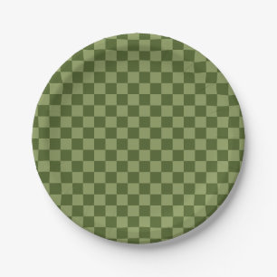 Moss Green Checkerboard Paper Plate