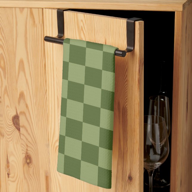 Moss Green Chequerboard Kitchen Towel (Thirds Fold)