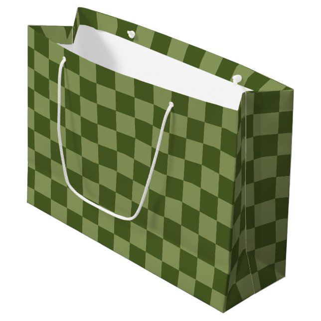 Moss Green Chequerboard Large Gift Bag (Front Angled)