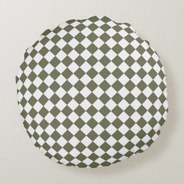 Moss Green Chequerboard pattern Round Pillow (Back)